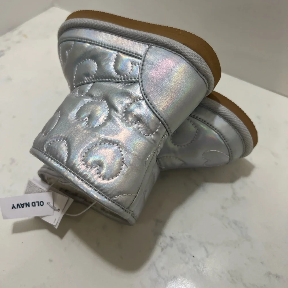 Old Navy Silver Iridescent Heart Boots